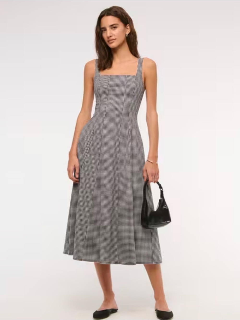 Abercrombie & Fitch Black and White Gingham Midi Dress